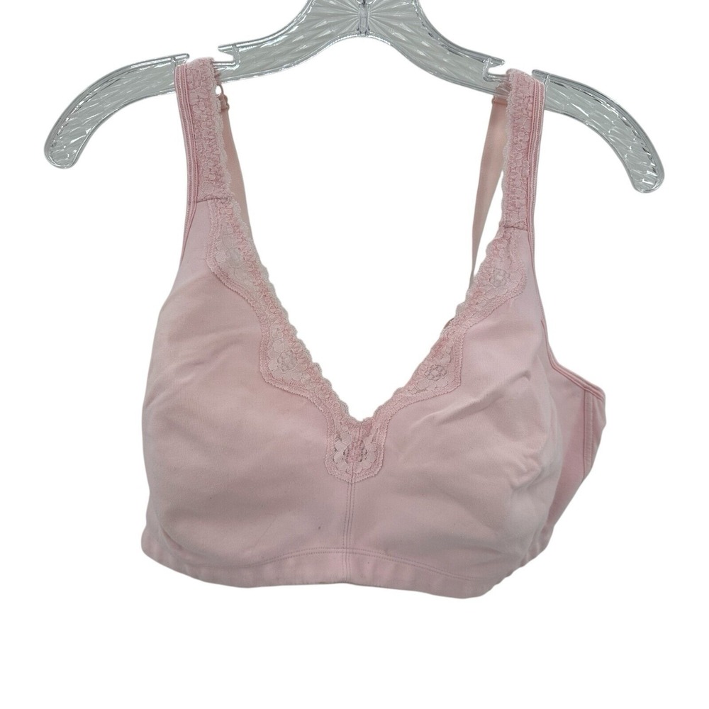 Serenada Pink Cotton Lace Trim Wire Free Unlined Comfy Women Bra 46DD